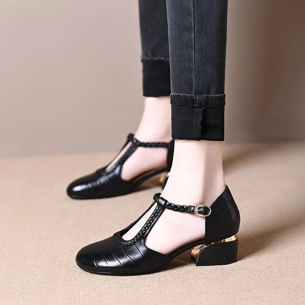 zapatos de mujer women cute round toe black hollow out spring comfort square heel shoes lady casual work shoes ab617