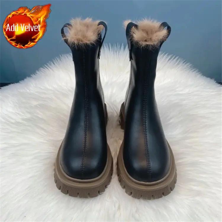 Chunky Ladies Shoes Platform Elegant With Medium Heels Anti Slip Women's Snow Boots Skid Winter 2024 Novelty Hot Protective Boot
