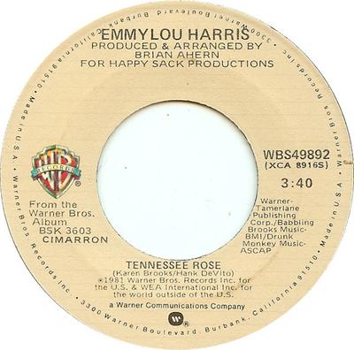 7inch Record EMMYLOU HARRIS - Tennessee Rose WBS49892 Warner Bros. Re 1981 US Folk Used