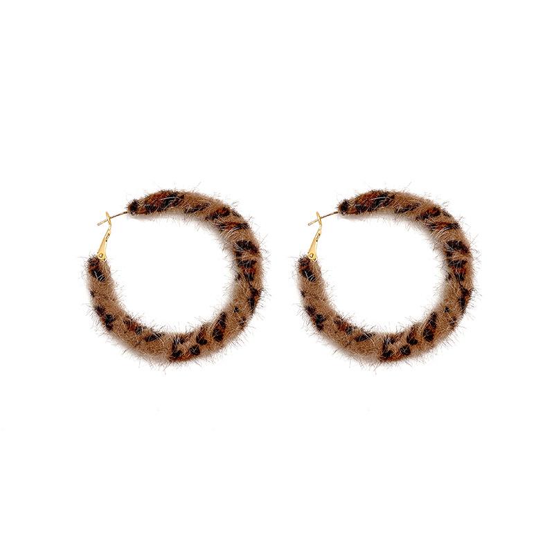 Hong Kong Style Geometric Leopard Print Furry Earrings - Autumn/Winter Trend