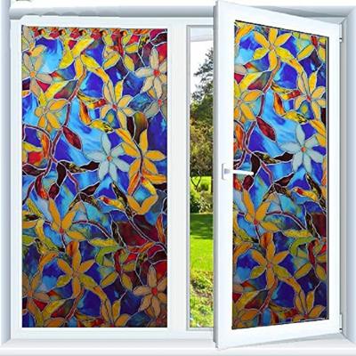 Dekorative Fensterfolie Bunte Orchideenblüte Fenster Sichtschutzfolie Statisch Haftend Klebefreie Fensterfolie Vinyl Blumen Fensterfolie