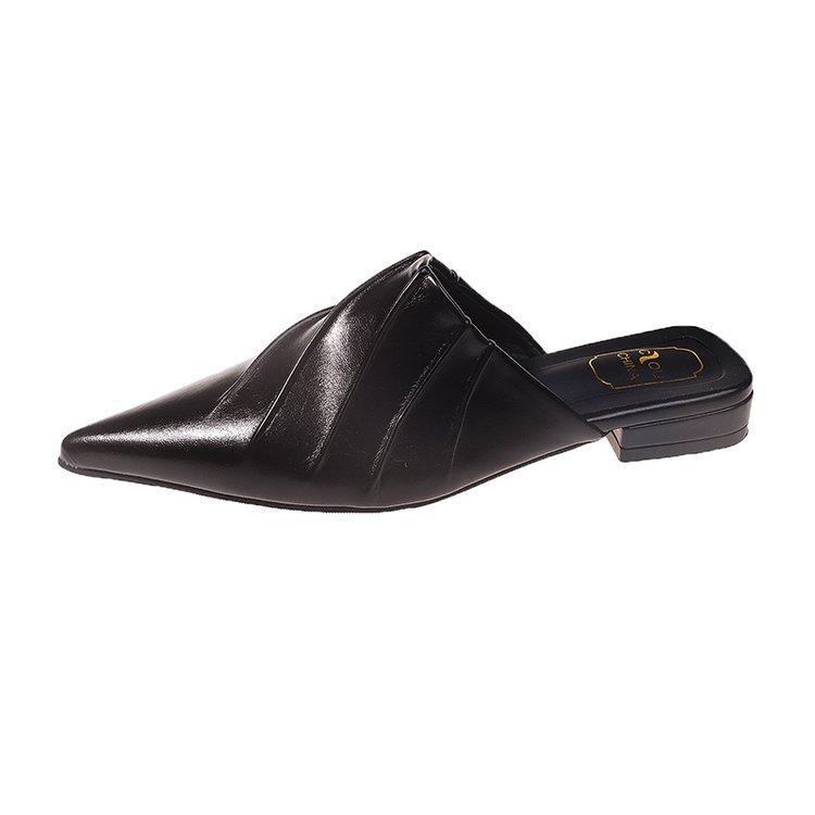 

2024 spring new pleated black pointed flat-bottomed slippers soft bottom bag head half drag outdoor wear women s sandals 35 чёрный