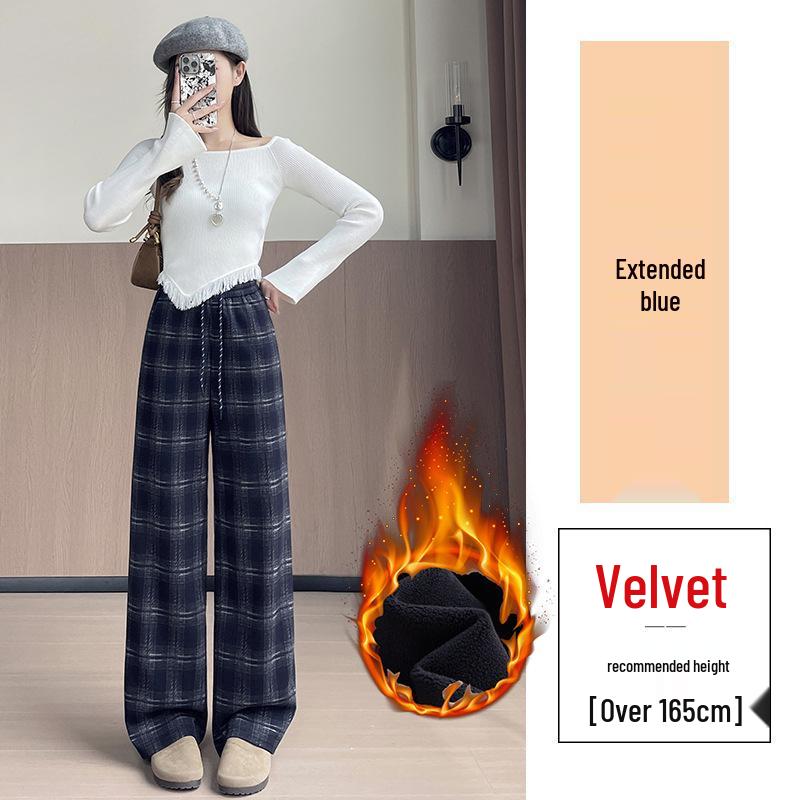 Women's Retro Plaid Woollen Trousers - New for 2026, Autumn/Winter Collection, Narrow Fit, Plus Size, Slimming Wide Leg Pants