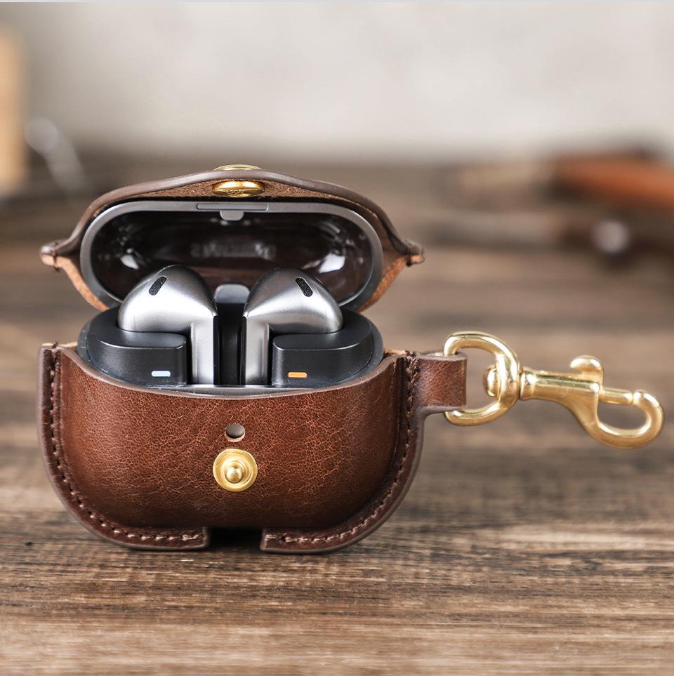 Waxed Cowhide Protective Case for Samsung Galaxy Buds 3 – Full Coverage, Drop-proof.