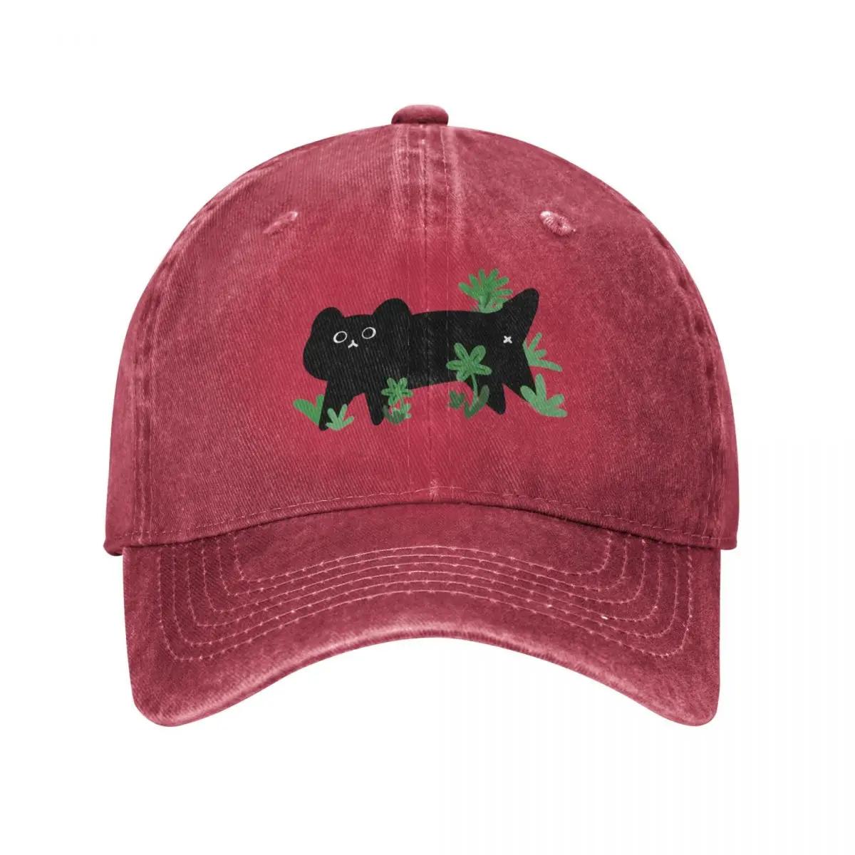 Black Cat with Grass Baseball Cap Sunscreen golf hat genuine beach hat Hat Beach Women Hats Unisexs