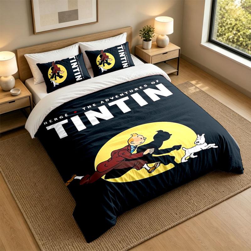 3Pcs Bedding SetTintin Soft Bed Sheet and Two Pillowcases Home Bedroom Decor