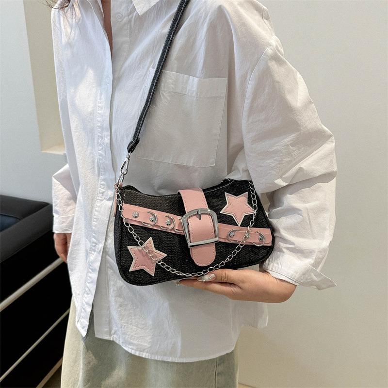 Contrasting Color Underarm Bag Women's Spring New Shoulder Bag Casual Small Square Bag Personalized Chain Bag Tide