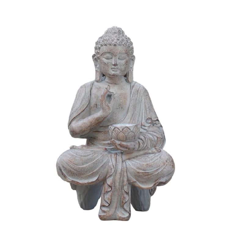Buddhas Statue with Solar Light Home Garden Decors Sitting Meditating Buddhas Figurines for Outdoor Yard Lawn Ornaments