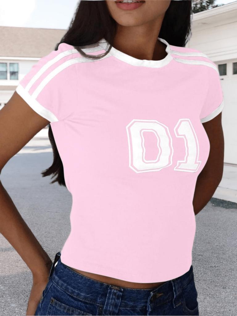Top Corto da Donna Y2K con Stampa di Lettere Manica Corta Baby Tee Camicia Casual Estiva