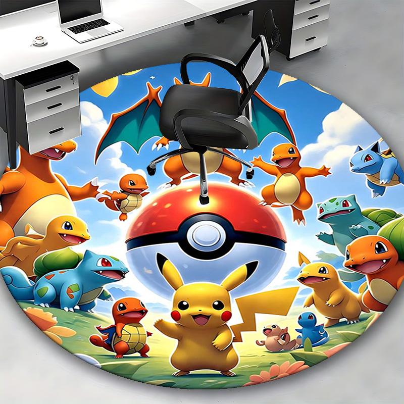 1pc Pokémon Pikachu & Friends Round Carpet - Anime Design Chair Mat, Office Gift, Seasonal Decor, Suitable for Home