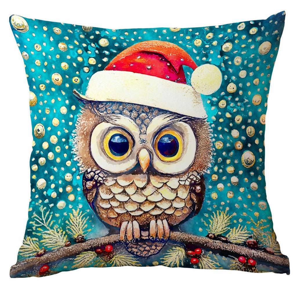 New Christmas Pillowcase Christmas Watercolor Owl Watercolor Cartoon Home Living Room Sofa Cushion