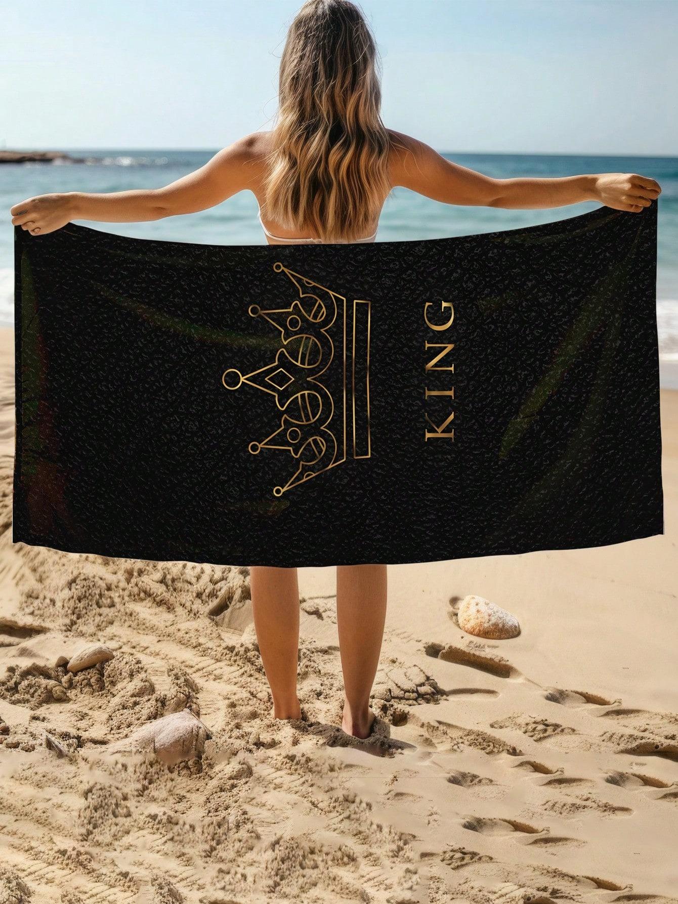

1pc King&Queen Crown Printed Beach Towels, Highly Absorbent and Quick Drying Towels, Beach Accessories W40*H60(CM)