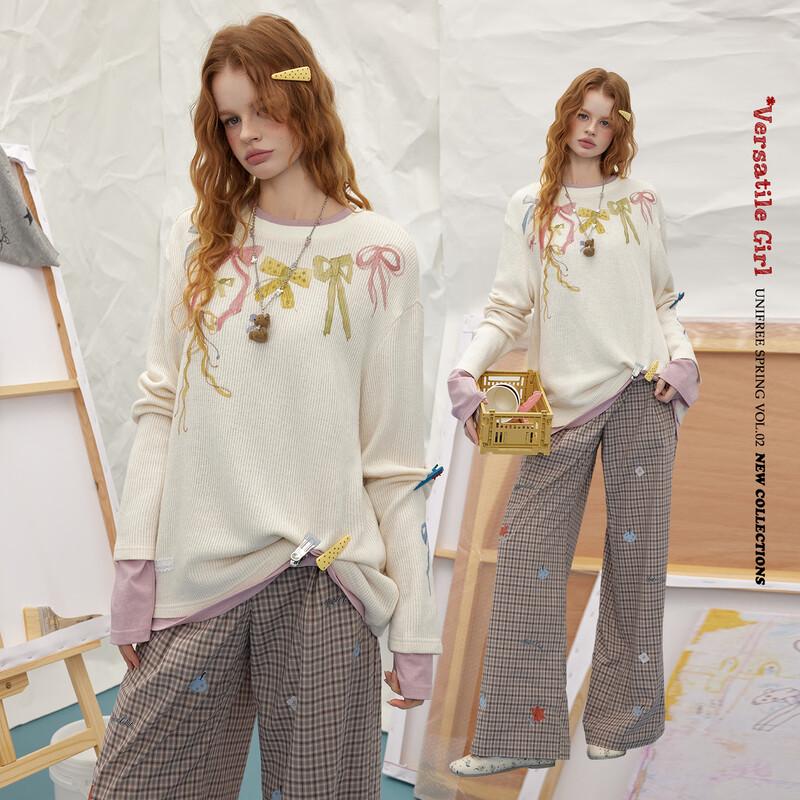 UNIFREE Spring 2026 Sweet Girly Relaxed Fit Round Neck T-shirt