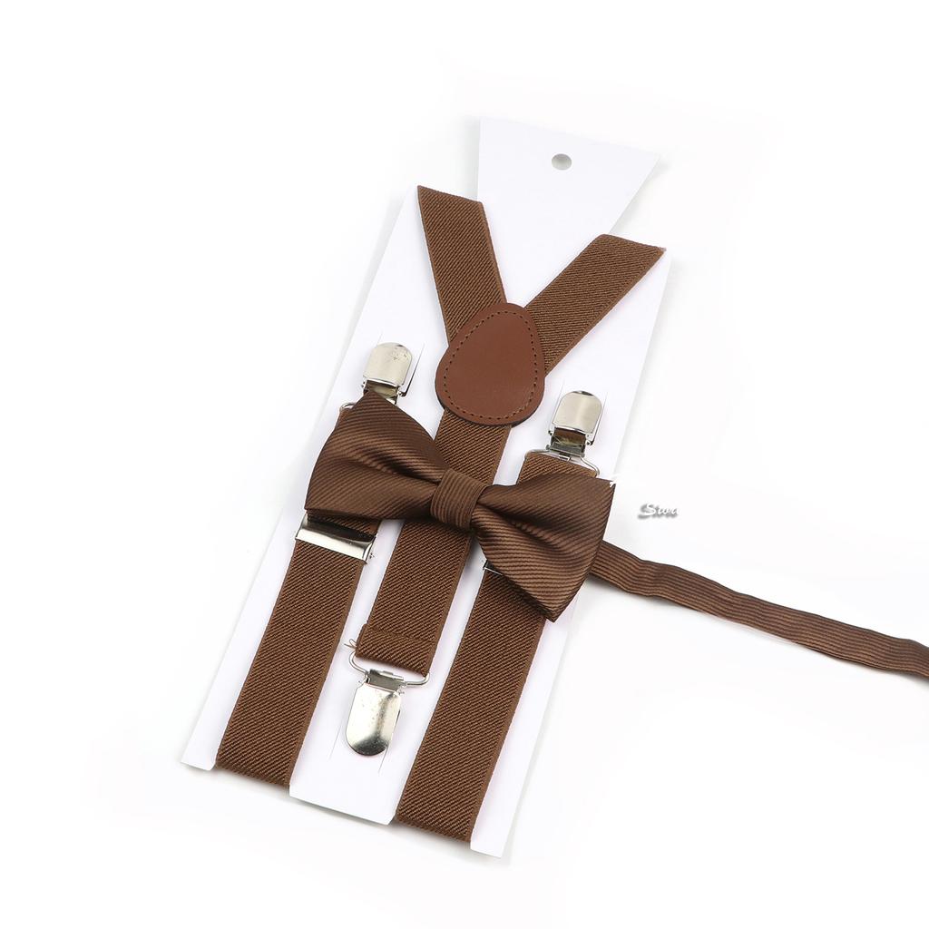 Men Kids Yellow Khaki Brown Suspender Bowtie Set Elastic Adjustable Y-Back Braces Straps Daily Father-Child Braces Accessory