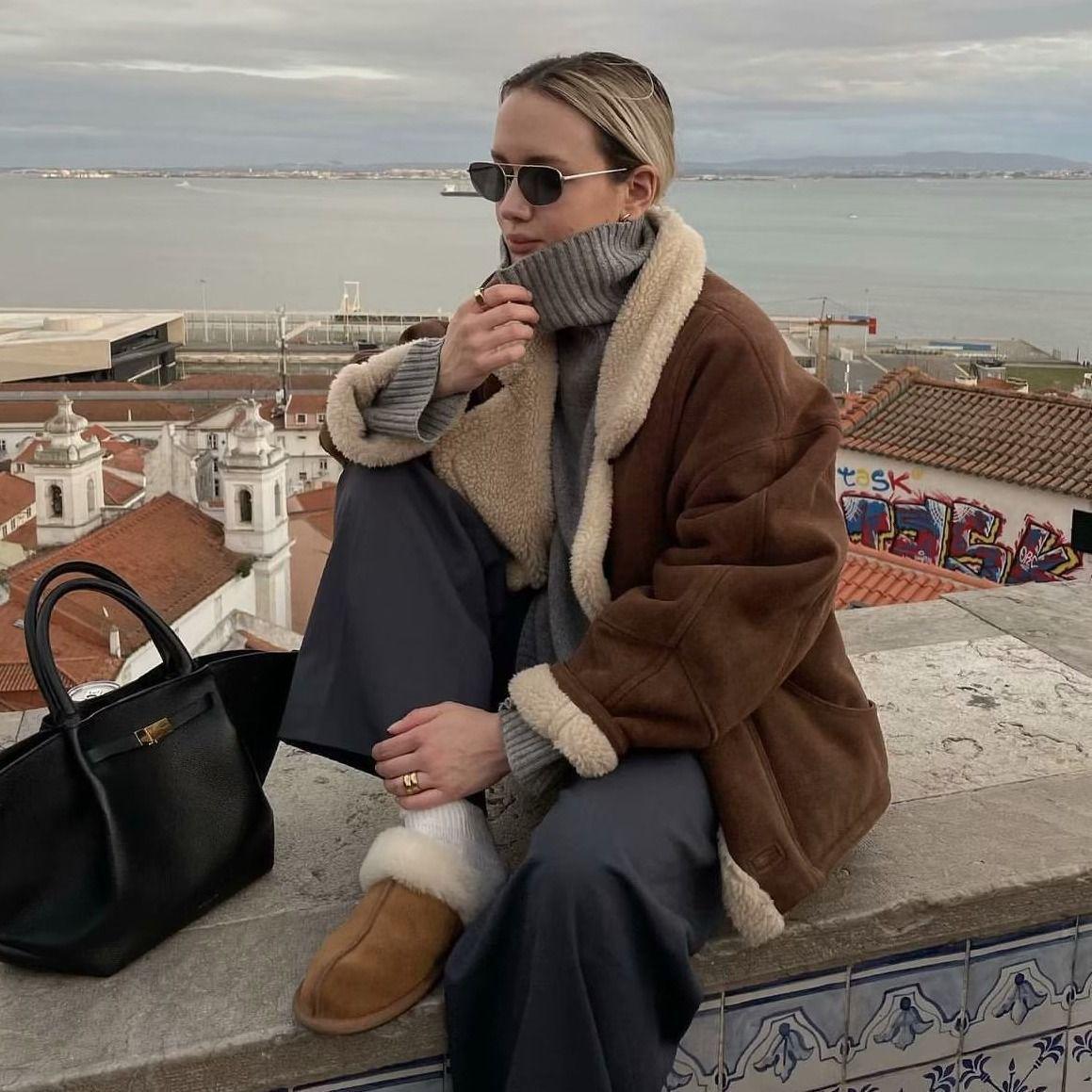 

2026 Autumn/Winter European & American Women s Retro Lambswool Coat XL