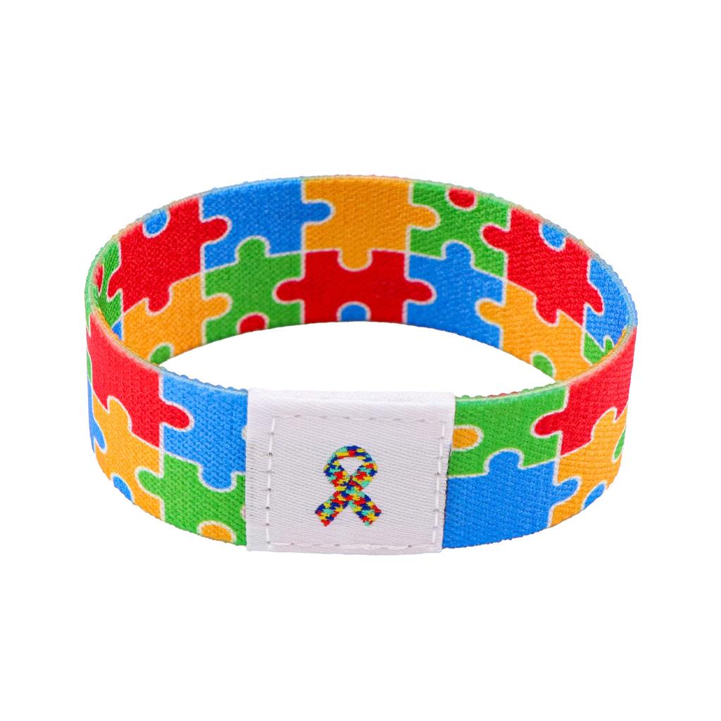 Autism Awareness Puzzle Bracelet, Colorful Elastic Wristband for Women Men, Waterproof Comfort Daily Charity Support Gift