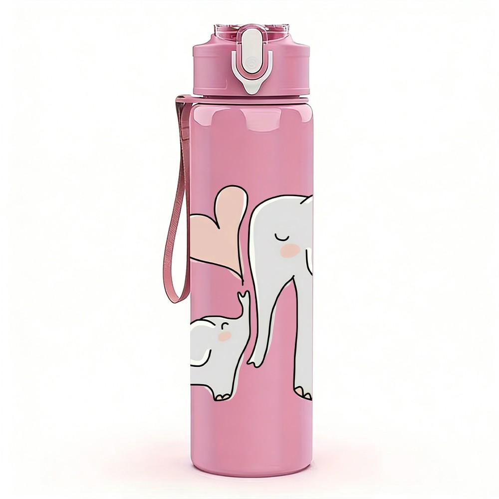 1PC Mom Baby Elephant Gentle Love Print 750ml Color Plastic Sports Water Bottle Leakproof Flip Straw Lid Suitable for Sports Office Home Use