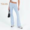 Women Pants Mid-rise Elastic Waist Adjustable Side Drawstring Long Trousers Solid Color Skinny Flared Pants Daily Wear