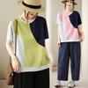DIMANAF 2026 Plus Size Summer Women T-Shirts Casual Lady Tops Tunic Shirt Spliced Oversize Loose Tees Cotton