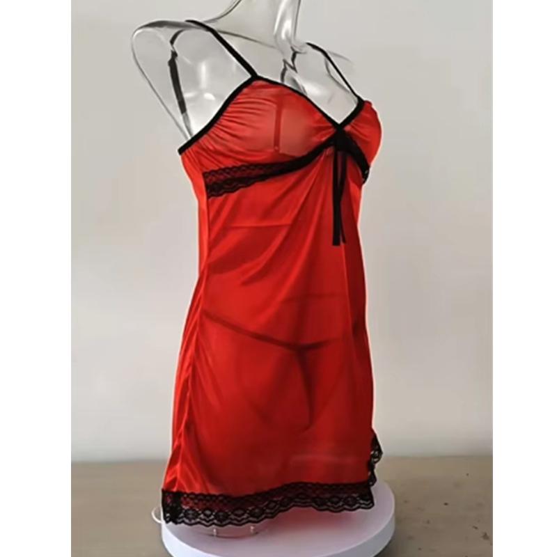 Women Sexy Sleepwear Nightdress Lace Silk Satin Night Dress Sleeveless V-neck Nightgown Nightwear