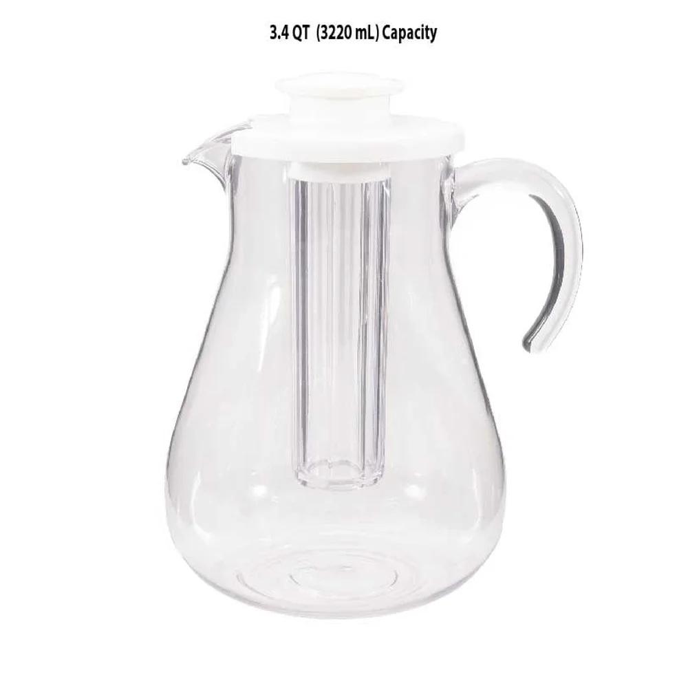 3-Quart Plastic Pitcher with Lid and Removable Ice Core Durable BPA Free Shatterproof Drinkware Indoor Outdoor Entertaining