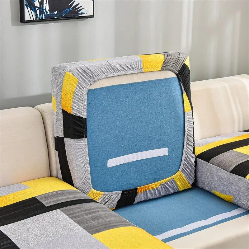 Stretch-bedruckter Stretch-Sofa-Sitzkissenbezug, Rückenlehnenbezug, Schutz für Couch, Sofabezug, L-Form, Chaselong-Schonbezüge