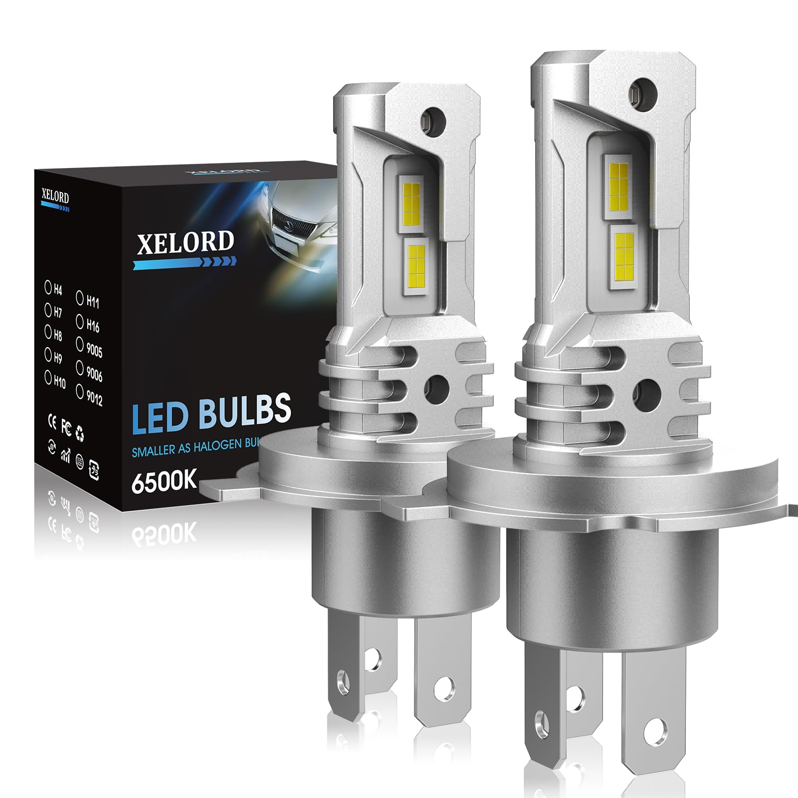 

Светодиодная фара XELORD H4 для автомобилей/мотоциклов, совместимая с техосмотром, переключение ближнего/дальнего света, светодиод H4