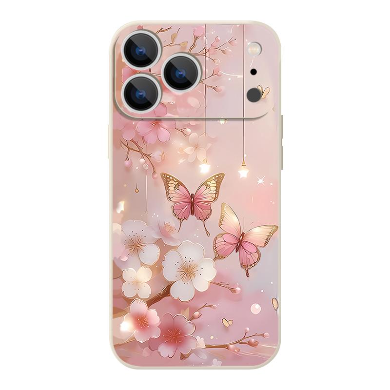 Dream Butterfly Floral Pattern Lanyard Case For iPhone 17 Pro Max Soft Silicone Cover For iPhone 16 Pro Max Funda iPhone 15 14 13 12 11 16E