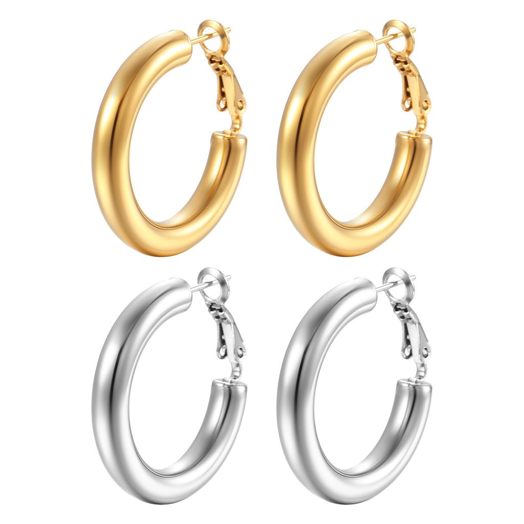 Stainless Steel Hollow Round Women's Earrings Simple Style Fashion Versatile Ear Buckle