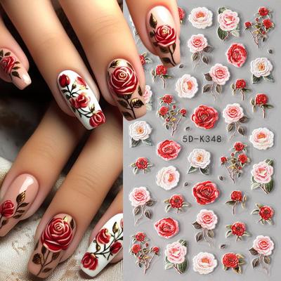 Nail Art Sticker Relief 5D Three-Dimensional Flower Rose Camellia Adhesive Nail Sticker