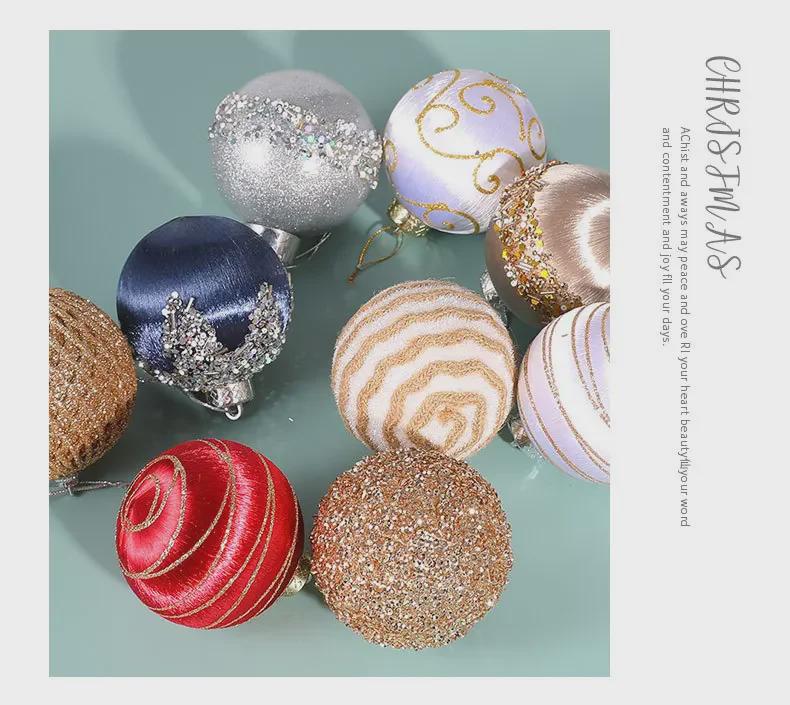 8cm 3D Silk Thread Christmas Ornaments - Set of 9 Foam Balls