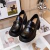 British Style Platform Loafers Women's 2025 Spring New Retro Leather Thick Heel Single Shoes Women's One-pedal Jk Small Leather Shoes