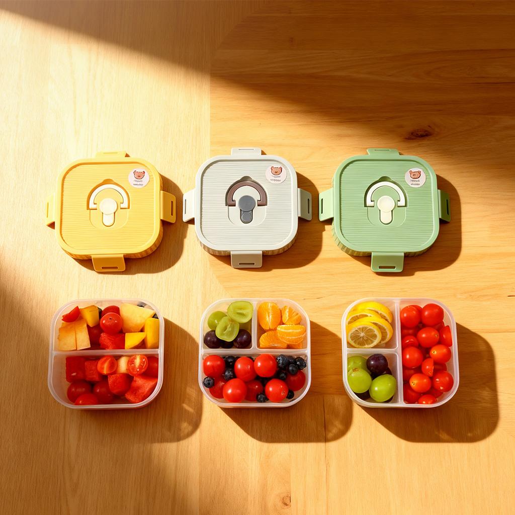 Reusable Square Plastic Food Container With Handle 2/3 Grid Picnic School Portable Lunch Box Leak-proof Fruit Fresh-keeping Box