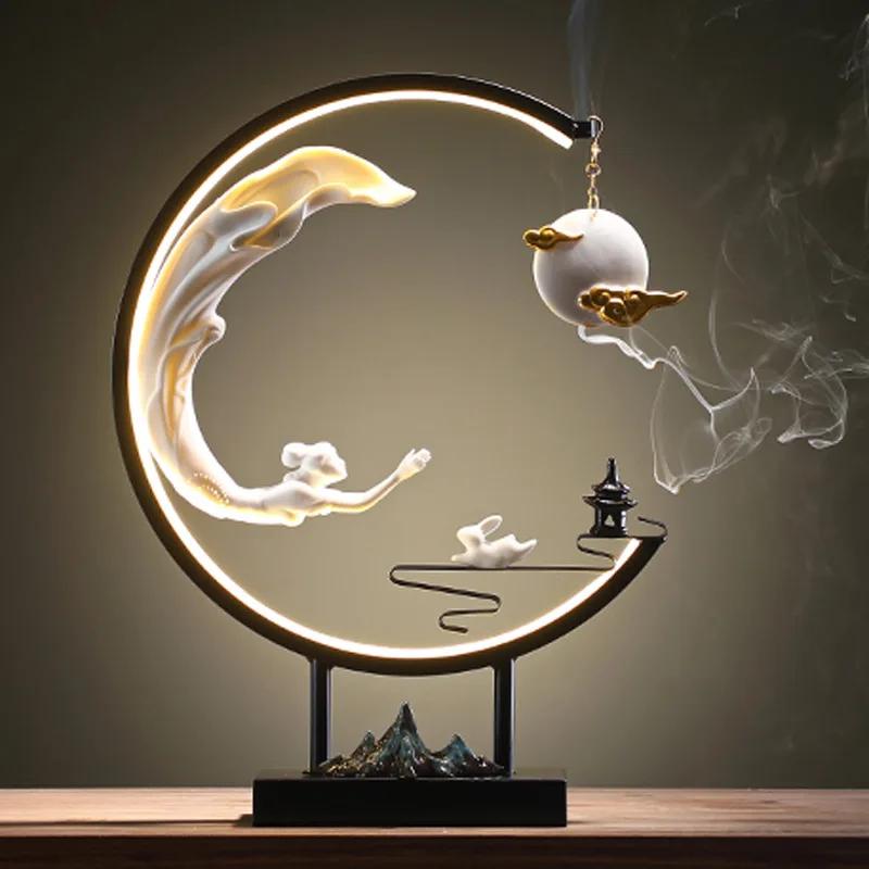 FY Big Size Fengshui Backflow Incense Burner with Irom Frame Zen Office Desktop Decorations for Home OUD Sandal Incense Holder