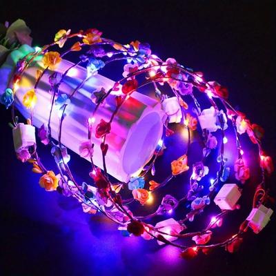 Opaska na głowę wianek z kwiatów z lampkami LED Plastikowa Podróżny Jarmark Nocny Impreza Walentynki Festiwal Błyszczący wianek na włosy Nakrycie głowy Akcesoria do włosów