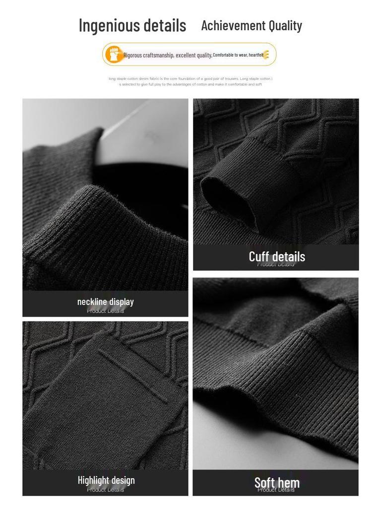2025 Autumn Plus Size Men's Knitwear: Trendy Casual Round Neck Solid Color Long Sleeve Sweater