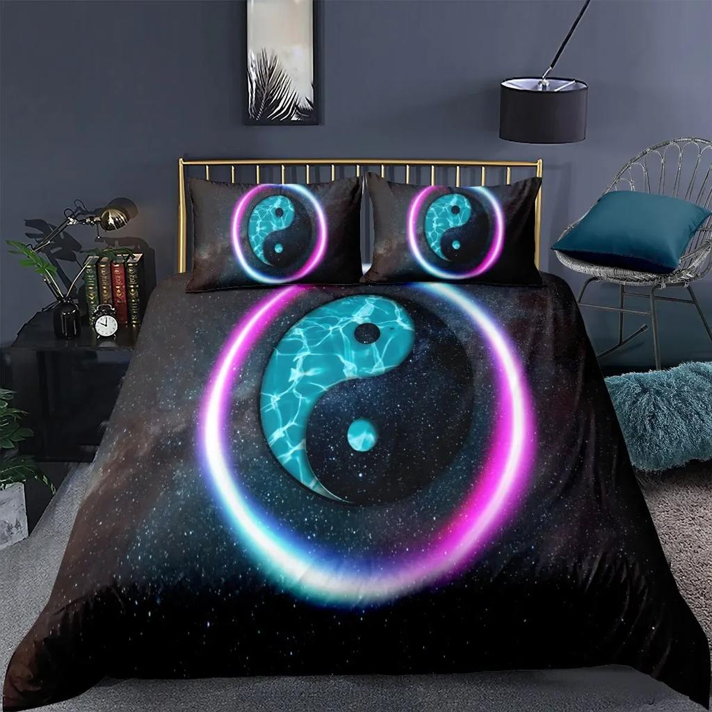 Yin Yang King Queen Duvet Cover Mandala Bohemian Bedding Set Retro Lotus Tai Chi Bagua Comforter Cover Chinoiserie Quilt Cover