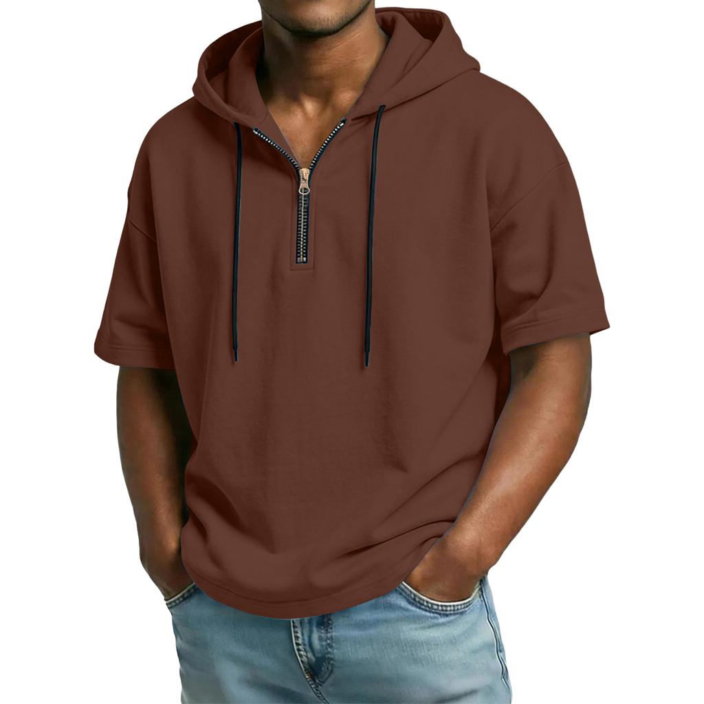 Herren Casual Kapuzenpullover mit Reißverschluss und kurzen Ärmeln
