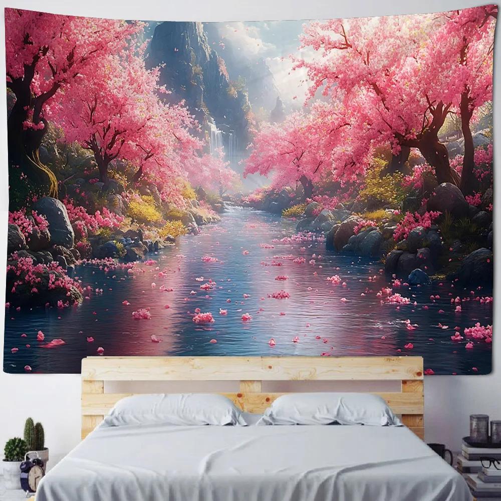 Jungle Creek Waterfall Polyester Tapestry Wall Hanging Decor Natural Landscape Artwork for Bedroom Living Room Home