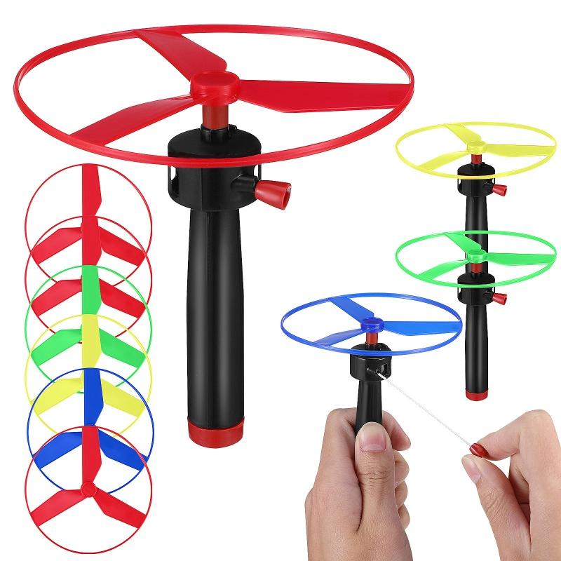 5Pcs Colorful Plastic Pull String Hand-Push Flying Discs Propeller Helicopter Outdoor Toys For Kids Flying Spin Top Game