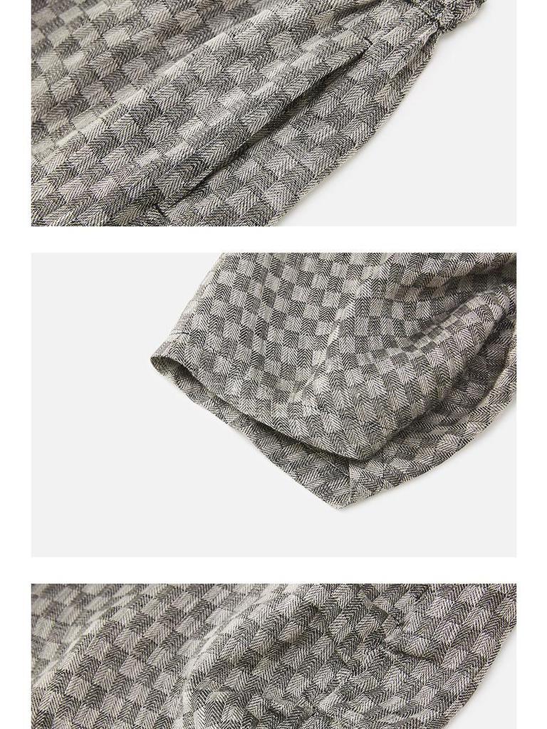 Retro Linen Plaid Pleated Casual Pants