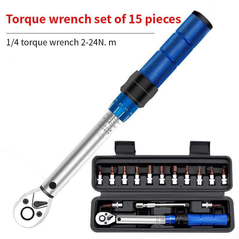 15-Piece High Precision Adjustable Torque Wrench Set for Bicycle Repair