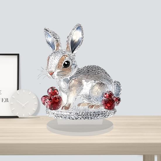 Clear Faux Crystal Bunny Figurine 2D Flat Acrylic Rabbit Table Sign for