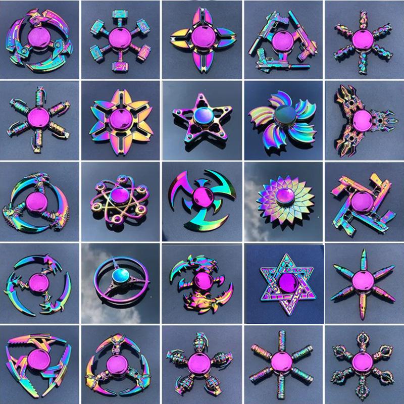 Colorful Zinc Alloy Fidget Spinner: Black Tech Stress-Relief Toy for Students and Kids.