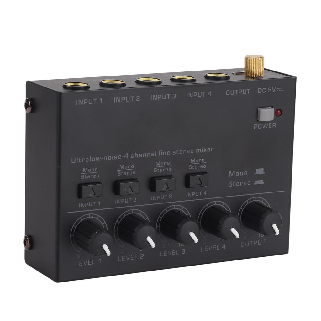 4 Channel Audio Mixer Line Mixer 4 Channel Headphone Amplifier for Home Studios Live Recording 100‑240V UK Plug