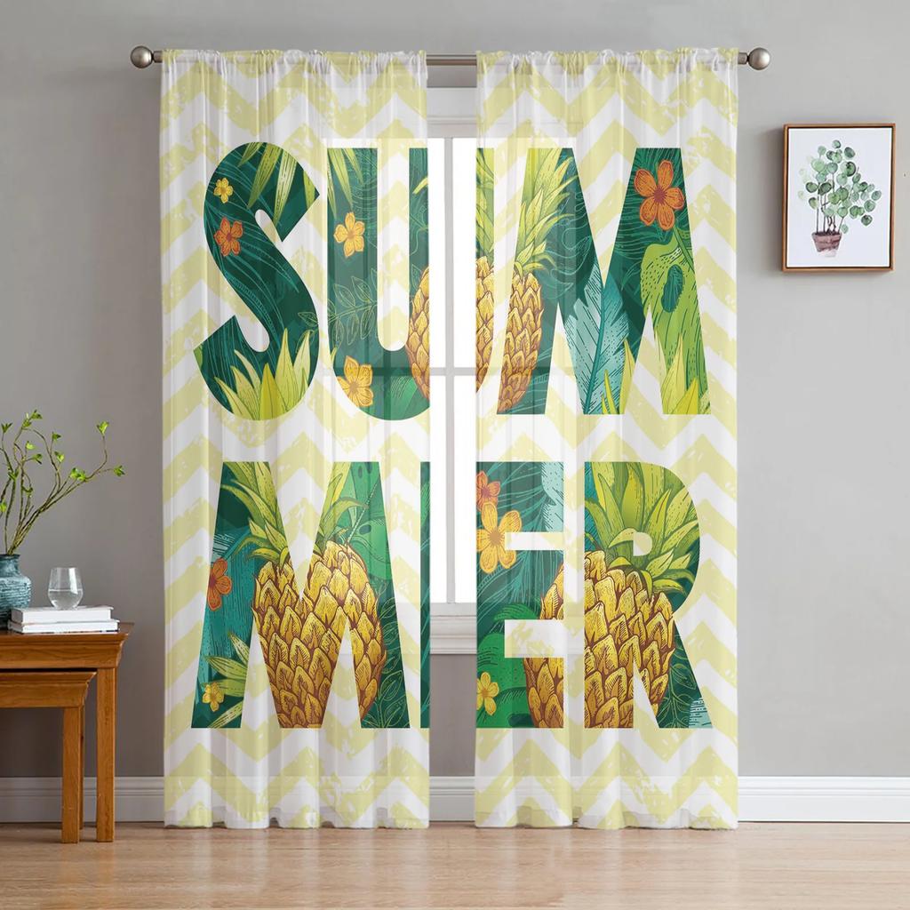 Yellow Pineapple Fruit Flower Tulle Curtains Living Room Bedroom Decoration Transparent Chiffon Voile Window Curtain Light Filtering For Polyester