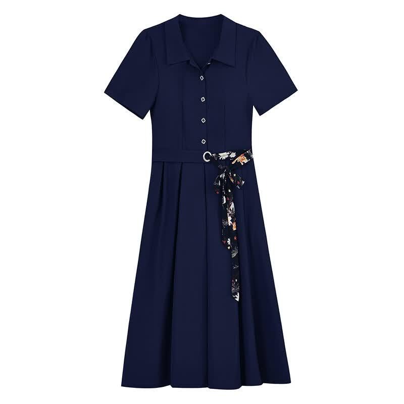 Women's Ice Silk A-Line Polo Midi Dress