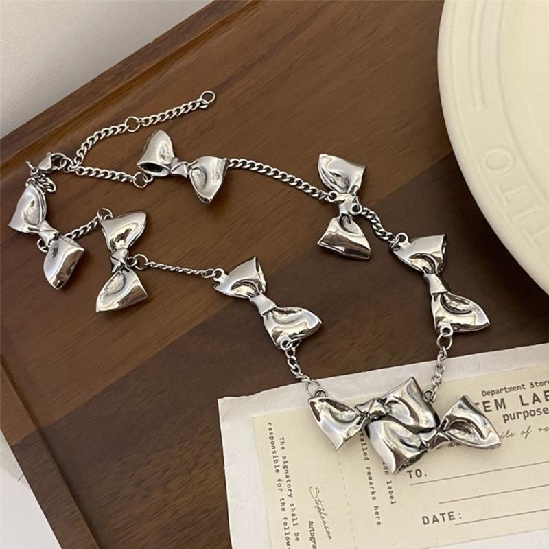 Nischen Design Sinn Retro Schleife Halskette Temperament Ins Schlüsselbein Kette Student Einfach Punk Süß Ästhetik Schmuck