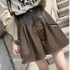 High Waist PU Leather Bootcut Shorts - Elastic, Plus Size, Wide Leg, Loose Fit, Black, Women’s Stylish Autumn/Winter Wear