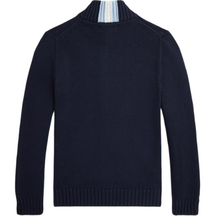 Polo Ralph Lauren Sweater FW24 Solid Color Logo Embroidered Half High Neck Zipper Long Sleeve Knit Kids sweaters Deep-Blue CWPOSWEY6820537-410